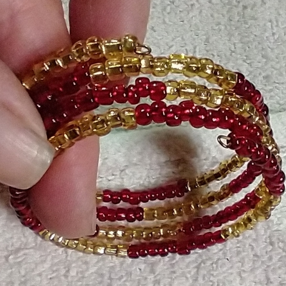 Yellow 💛 red ♥️ beaded wire bangle bracelet